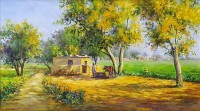 Hanif Shahzad, Village Field, 14 x 26 Inch, Oil on Canvas, Cityscape Painting, AC-HNS-058